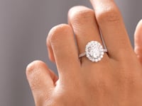 Model wearing 3.39 CT oval halo lab-grown diamond ring video