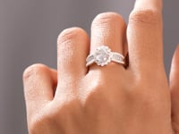 Model wearing 1.88 CT oval halo lab-grown diamond ring video