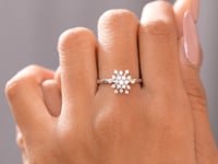 Model wearing 0.33 CT snowflake motif lab-grown diamond ring video