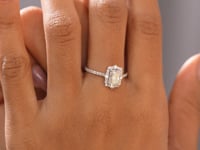 Model wearing 1.68 CT radiant cut halo lab-grown diamond ring video