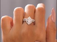Model wearing 2.56 CT emerald cut halo lab-grown diamond ring video
