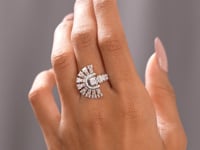 Model wearing emerald fan-layout lab-grown diamond ring video