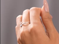 0.34 CT open-band diamond ring worn on hand