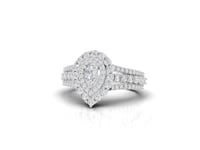 360 rotation of 1.25 CT pear double-halo lab-grown diamond ring