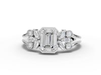 1.18 Ct Emerald Solitaire Floral Side Cluster Lab Diamond Ring 1.00 Ct Center