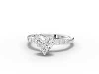 1.24 Ct Heart Solitaire Pavé Lab Diamond Ring with 1.00 Ct Center