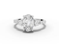 1.78 Ct Oval Lab-Grown Diamond Three-Stone Ring with Pavé Band