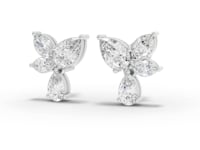 Lab Grown Diamond Butterfly Floral Jewelry Set with Drop Earrings Pendant and Ring