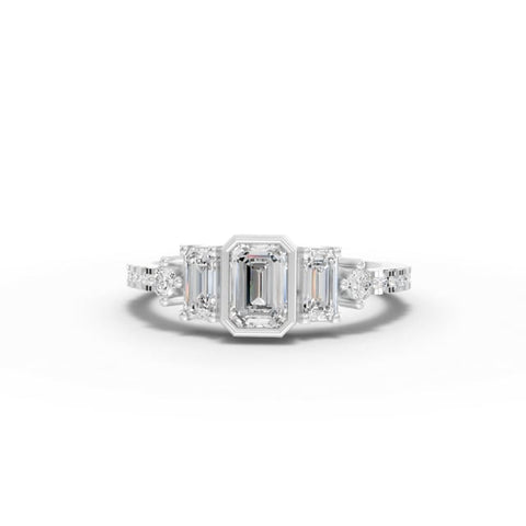 Lab Grown Emerald Cut Diamond Drop Jewelry Set with Earrings, Necklace and Engagement Ring