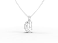 Lab Grown Diamond Crescent Moon Pendant Necklace with Dangling Star Charms