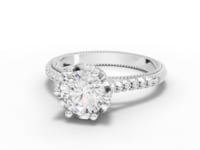 1.41 Ct Vintage Round Lab Grown Diamond Engagement Ring with Hidden Halo & Milgrain Band