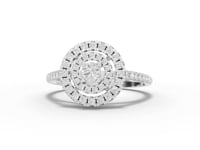 0.50 Ct Round Diamond Cluster Halo Engagement Ring with Pavé Band