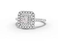 0.50 Ct Cushion Halo Diamond Engagement Ring with Double Halo Pavé Band