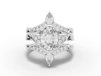 2.15 Ct Oval Diamond Cluster Engagement Ring with Double Chevron Bands