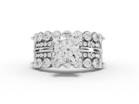 3.32 Ct Cushion Diamond Multi Row Engagement Ring with Double Halo Bands