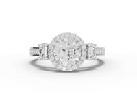 1.48 Ct Round Halo with Oval Side Stones Lab Grown Diamond Engagement Ring