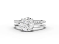 1.60 Ct Round Solitaire Lab Diamond Double Band Accent Ring 1.50 Ct Center
