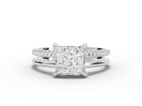 1.60 Ct Princess Solitaire Lab Diamond Double Band Accent Ring 1.50 Ct Center