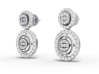 0.56 Ct Oval Halo Lab Diamond Drop Earrings with Baguette Cluster