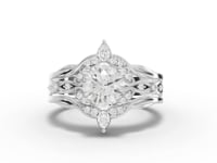 1.19 Ct Round Solitaire Halo Lab Diamond Chevron Ring Set 1.00 Ct Center