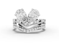 1.80 Ct Pear Toi et Moi Lab Diamond Ring with Double Chevron Bands Set