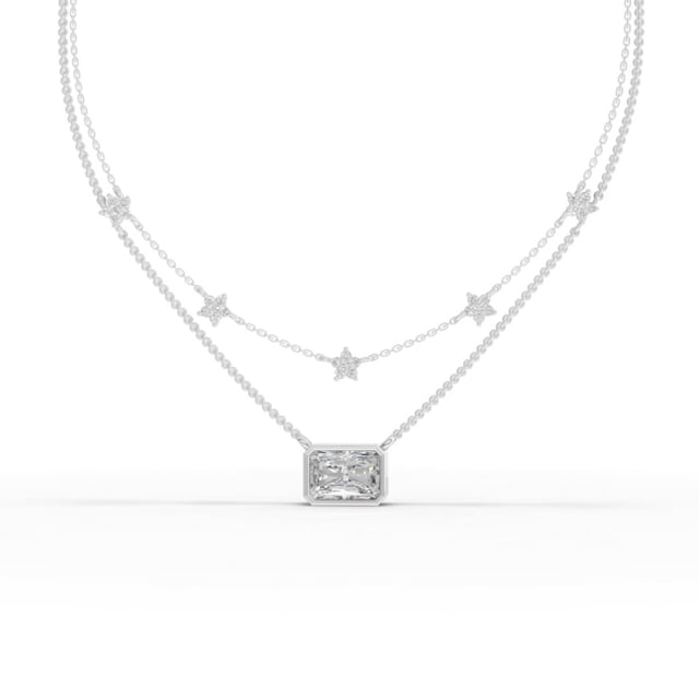 2.25 Ct Radiant Layered Star Necklace 2.00 Ct Center