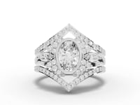 1.75 Ct Oval Solitaire Halo Lab Diamond Ring with Accent Band Set 1 Ct Center