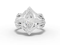 1.28 Ct Marquise Lab Diamond Halo Ring with Double Pavé Band Set 1.00 Ct Center