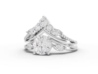 1.40 Ct Round Lab Diamond Bridal Set with Crown Chevron Band 1.00 Ct Center