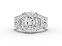 1.36 Ct Oval Halo With Side Band Set 1.00 Ct Center