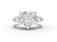 6.05 Ct Heart Lab Diamond Three Stone Ring with Hidden Halo 5.00 Ct Center
