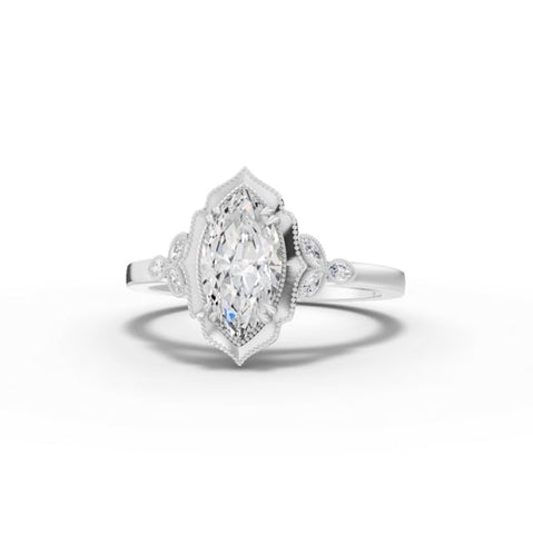 1.13 Ct Marquise Solitaire With Side Stone Ring 1.00 Ct Center
