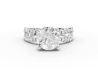 2.49 Ct Round Solitaire Lab Diamond Double Pavé Ring 2.00 Ct Center