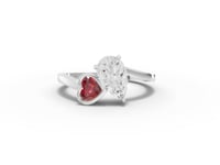 1.35 Ct Pear Lab Grown Diamond & Ruby Heart Bypass Ring 1.00 Ct Center