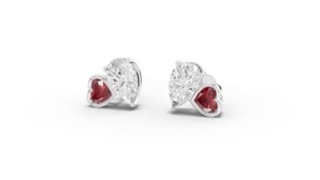 2.70 Ct Heart Ruby Pear Diamond Stud Earrings