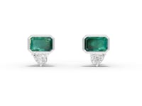 1.16 Ct Emerald Cut Green Stone Stud Earrings with Diamond Drop