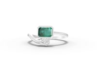 1.09 Ct Emerald Open Bypass Ring with Lab Diamond