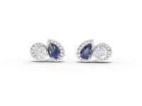4.47 Ct Blue Sapphire & Diamond Two Stone Stud Earrings