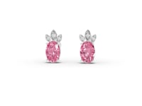 2.05 Ct Pink Tourmaline Diamond Stud Earrings with Leaf Design