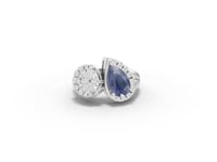 3.33 Ct Blue Sapphire & Diamond Designer Two Stone Ring