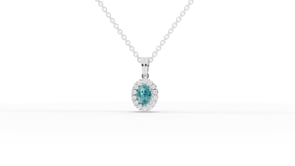 1.31 Ct Turquoise Oval Halo Lab Diamond Pendant Necklace