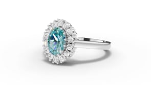 1.31 Ct Oval Turquoise Diamond Halo Ring 1.00 Ct Center