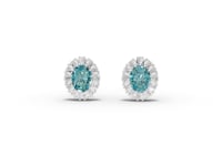1.29 Ct Oval Turquoise & Diamond Halo Stud Earrings