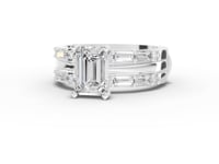 1.50 Ct Emerald Cut Lab Diamond Ring Double Band Baguette Pavé 1.00 Ct Center