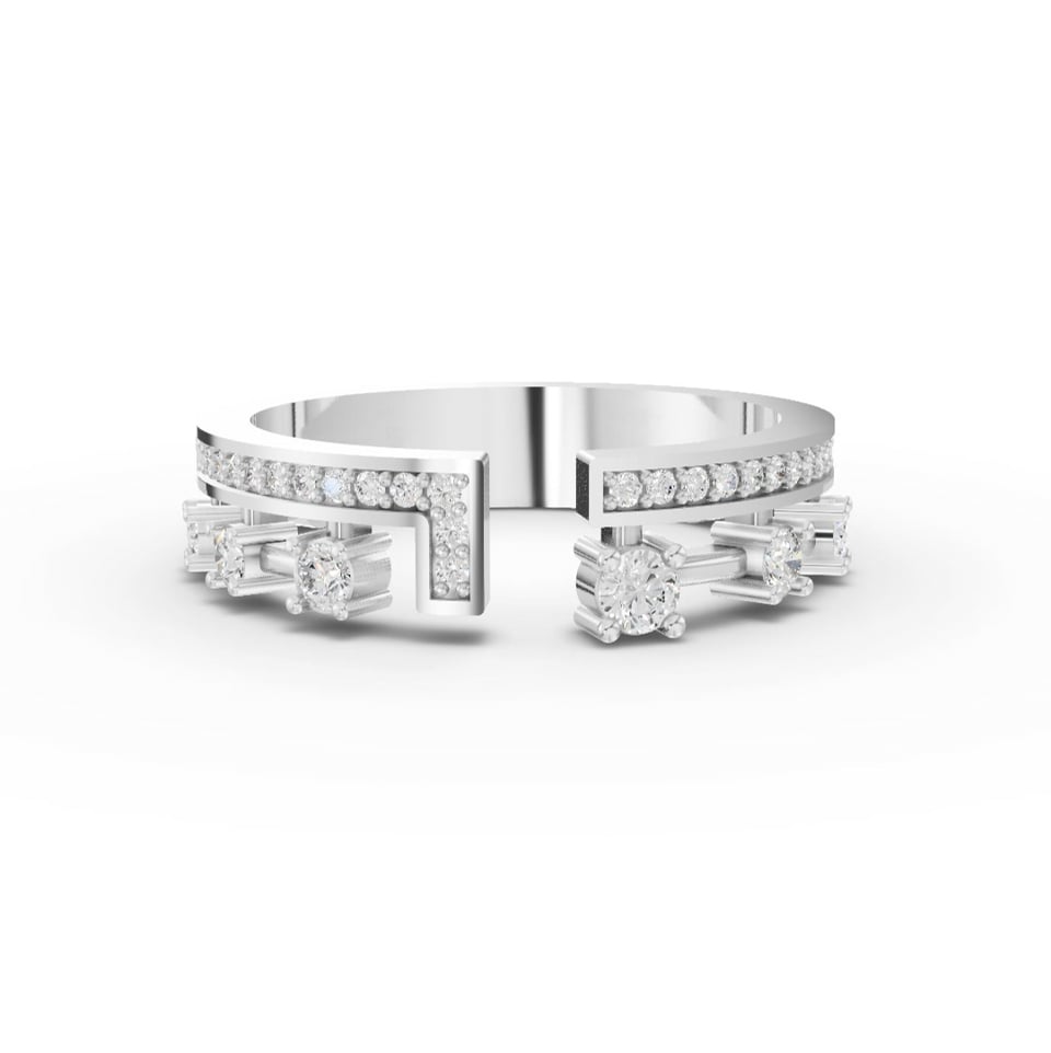 0.27 Ct Open Cuff Lab Diamond Statement Ring with Pavé Band