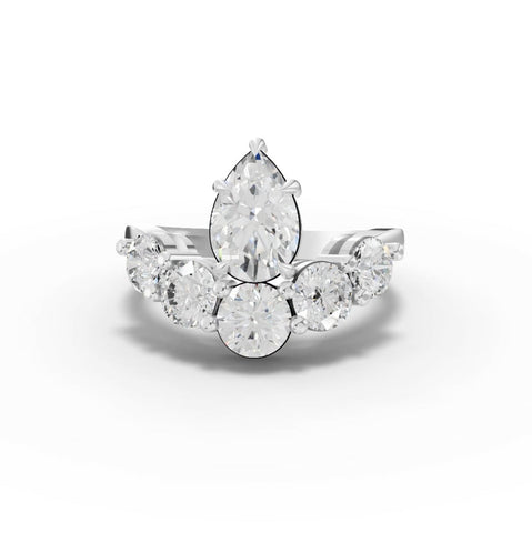 2.53 Ct Pear Lab Diamond Five Stone Statement Ring 1.00 Ct Center