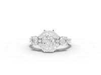 1.16 Ct Hexagon Halo Three Stone Diamond Ring