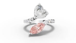 3.36 Ct Heart Marquise Toi et Moi Side Stone Ring