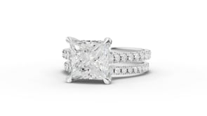 3.80 Ct Princess Hidden Halo Engagement Ring with Pavé Band