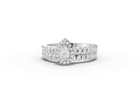 1.02 Ct Pear Halo Lab Diamond Double Band Ring Set